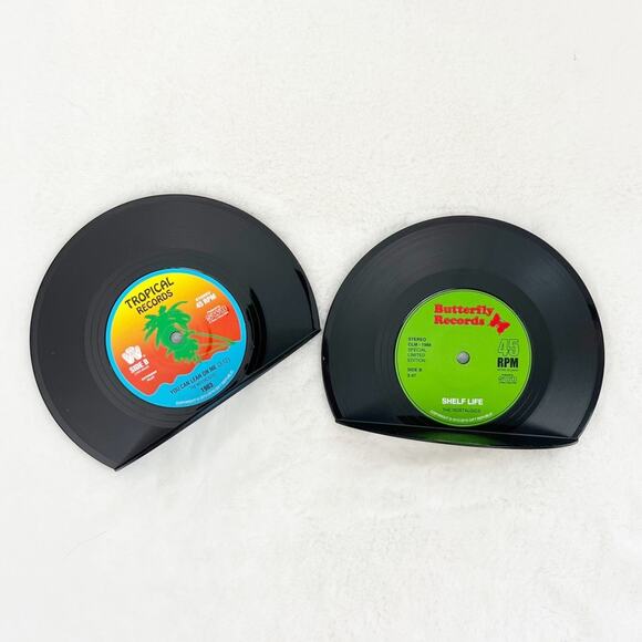 Set of 2 Vinyl Record Bookends Vintage Aesthetic New In Box - Picture 3 of 7
